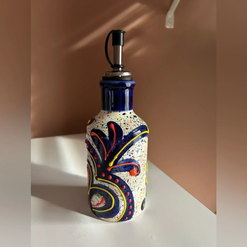 New Alfasur Ceramica Mijas Spain Hand-Painted Oil Cruet Decanter